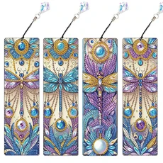 쿠쿠스토어 4Pcs 특수 모양 책 꽃 DIY 북마크 다이아몬드 페인팅 키트 성인 초보자를위한 만들기, 01 China Mainland, 12 Dragonfly 2