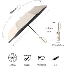 旅行折疊高爾夫傘，10骨汽車輕便緊湊便攜汽車防紫外線UPF50手柄，低價促銷, 米色, 1個