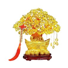 招財進寶水晶搖錢樹擺件，居家辦公室風水裝飾品，提升財運，吉祥如意, 黃水晶龍鳳發財樹(特大號)