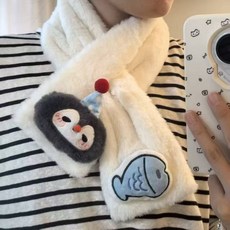 日系可愛企鵝灰色毛絨耳罩，冬季保暖防凍耳套，摺疊耳包