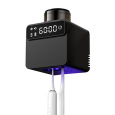 CozyTemp UV 칫솔 살균기 2인용 무선 충전식 벽걸이형 살균 건조기, 블랙