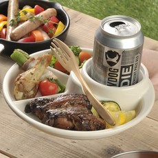 일본 이노마타 바비큐 나눔 접시 (원형) 캠핑 피크닉 야외 그릇 식판 1420IV, 1개, 아이보리