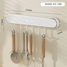 Mr.basket 廚房吸盤刀架 聯排掛鉤, 1個, 白色掛鉤款 37cm加帶6掛鉤