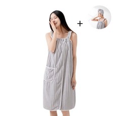 넥소리아 사계절 극세사 샤워가운+헤어타월, 그레이, 1세트