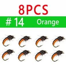 비무 8개 # 12 # 14 황동 구슬 머리 빠른 싱킹 요정 스커드 플라이 버그 웜 송어 낚시 파리 인공 곤충 낚시, 10 8pcs size14 Orange