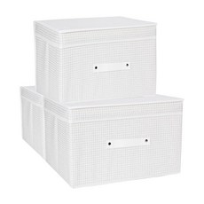 DUHEL 보관함 3팩 접이식 미디엄 캔버스 보관 바구니용 패브릭 보관 바구니 선반 아기방 가정 옷장 정리용 (화이트 & 블루-3개) (화이트 그리드-3개), 화이트 그리드-3개