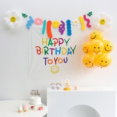 이벤트홀릭 현수막 생일 파티용품세트 가랜드 데이지 풍선, 1개, 12.심플 세트