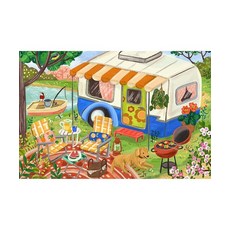 PieceRelax PieceClicks 성인용 플라스틱 직소 퍼즐 500피스 - 올리비아 깁스 - 캠퍼밴 캠핑 데이 - 47.8 x 31.6cm(18.8 x 12.6인치), 캠핑카 캠핑 데이, 504