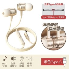 skycoffee 入耳式有線耳機 Type-C接口 磁吸抗噪, Type C_米色