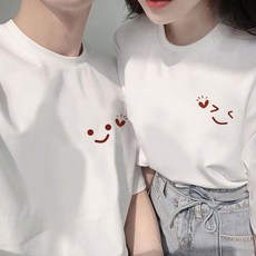 1+1 커플 반팔 티셔츠 캐주얼 5부 소매 남성 여성 반팔 커플티 루즈핏 데일리 남녀공용 반팔티 트렌드 순면 상의 2장입 WMY