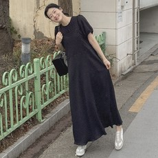 로로텐 도트 뷔스티에 롱 원피스 스퀘어넥 A라인 여성 빅사이즈