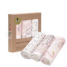 德國 Lassig 超柔竹纖維嬰兒包巾毯三入組-天鵝圖案【金寶貝推薦，親膚透氣，多用途蓋毯】, 粉色