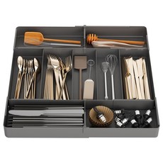 桃園妙出貨 抽屜收納盒 廚房伸縮分隔盒 多功能抽屜整理盒, 【黑】三分格＋四面伸縮＋2隔板, 1個