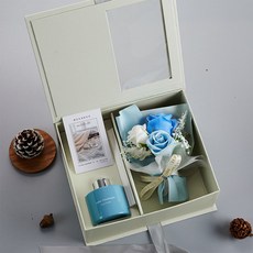 香薰花束禮盒 擴香瓶香氛禮物, 1個, 藍色海洋_玫瑰花束禮盒 贈手提袋