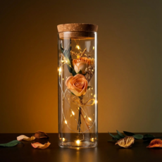 오유핏 LED 유리병 꽃다발 편지지 기념일 선물세트, 1개, 샴페인로즈