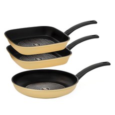 인터쿡 다이아 후라이팬 세트 3개, 옐로우, 사각팬 27cm 2p + 후라이팬 28cm, 1세트