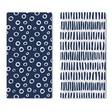 Croar 일본 스타일 기하학적 주방 접시 타월 2개 세트 네이비 블루 화이트 모던 추상 원형 도트 라인 건조 핸드 베이킹 쿠킹 천 미니멀리스트 욕실 홈 데코 45.7 x