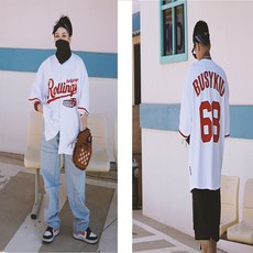 SUSUKID 68 화이트 빅프린팅 야구유니폼 댄스복 댄싱티셔츠 Y236