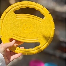 狗狗訓練飛盤拉力環，EVA耐咬材質，寵物互動玩具，浮水設計，狗狗玩具, 1個, 黄色方向盘飞盘拉环