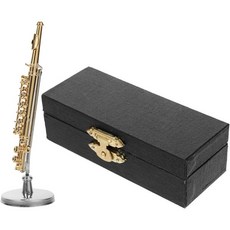 미니 플루트 모형 악기 장식 사실적인 금색 긴 검은색 상자 스탠드 포함 가정 수집품용 2128203