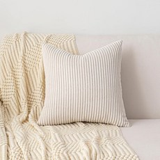 Yosodeko 롱 바디 요추 장식용 쿠션 커버 1개 세트 35.6x91.4cm(14x36인치) 머스타드 옐로우 부드러운 스트라이프 코듀로이 쿠션 케이스 모던 팜하우스 홈 데, 베이지
