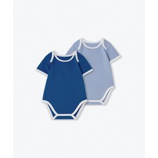무신사 스탠다드 MUSINSA STANDARD KIDS 베이비 링거 반소매 반팔 바디수트 2팩 [블루/파스텔 블루] MKEUT0Z04-N2 418443