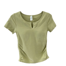 여성 슬림 요가 필라테스 트레이닝복 썸머 반팔 필라테스상의 캡내장 조깅복