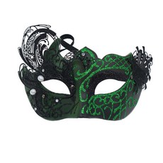 萬聖節鑲鑽鐵藝面具 公主舞會派對金屬面具 男女僊鶴造型 聚會裝扮, 1個, 黑綠色