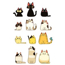 UV 스티커 고양이 12마리 전사지 방수 다용도 데칼, 12개, 다채로운