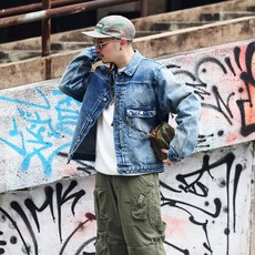 浩來創念 Y457-14.5OZ復古水洗赤耳牛仔夾克，經典耐磨舒適有型, 1個