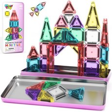 40PCS 미니 마그네틱 타일 유아 여행 필수품 케이스 세트 마그네틱 빌딩 블록 키즈 게임 몬테소리 유치원 교육 감각 장난감 3종 5세 남아 생일 선물, Color3