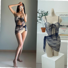 드롭랩비키니세트 스커트 숄 레이스 수영복 비치웨어, 본상품선택