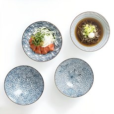 Kitchenco Umai日式陶瓷麵碗 4件組 900ml, 1組, 藍色