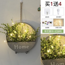 嘉義出貨 墻壁裝飾花 客廳牆面裝飾 臥室房間佈置 餐廳背景牆掛飾 壁掛式 仿真花裝飾 假花 仿真花掛飾 鐵藝花架 裝飾花, 鐵藝圓灰+尤加利