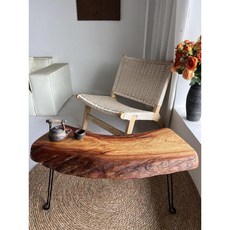 원목 접이식 우드 슬랩 테이블 소형 거실 좌식 사이드 가구, ZX47 - 90x37x37cm