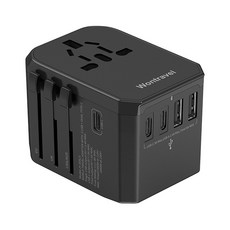 anra 萬國轉接頭 3Type-c 2USB 旅行轉接頭 送收納包 1840W功率 投保千萬責任險 韓國 歐洲, 1個, 黑色