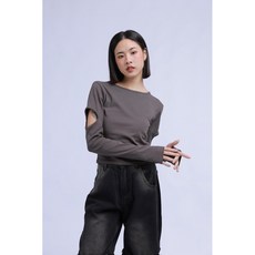 Feelsweet T33 韓國 肩上的呢喃 設計感挖空修身長袖上衣