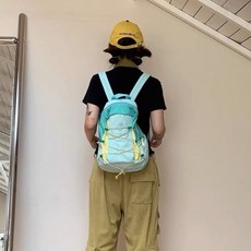 Mirenbu拼色軟雙肩包女款，褶皺感材質防水戶外登山包，拼色休閒運動雙肩背包, 綠色-高品質-定製版加厚加固