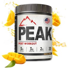 Kodiak Supplements 피크 운동 후 - BCAA 2:1:1 크레아틴 - 글루타민 - 근육 회복 및 근력 강화 보충제 - 30회 분량 - 트로피컬 망고, 1개
