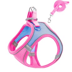 도매짱 고양이하네스 고양이목줄 고양이 전용 산책줄 가슴줄, 핑크+스카이, 1개