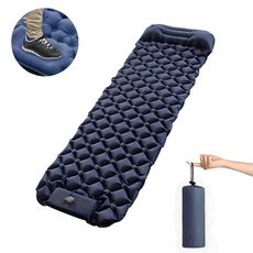 프리파워 1인용 자충매트 에어매트 발로 10초 충전 방수 6cm 두께+파우치 증정 (캠핑매트/텐트/차박 적합), 딥블루Blue