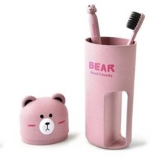 우루 유아 양치컵 칫솔통 치약 케이스 어린이집 유치원 준비물, 1개, 핑크
