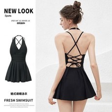 泳衣女裙式連體性感吊帶高級感美背溫泉度假小衆設計感韓版ins風, M001黑色,M 【建議45.0-50.0公斤】