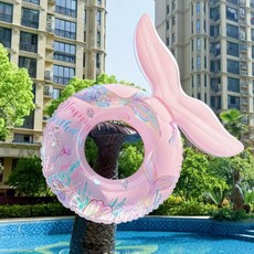 DFMEI 新款游泳圈親子美人魚兒童腋下圈透明加厚亮片浮力救生圈, 1個, 亮片夢幻70圈【適合40-60斤】