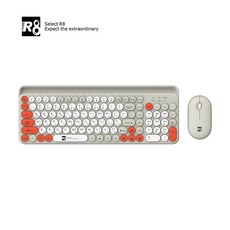 R8 朋克無線圓點鍵盤鼠標套裝 2.4G藍牙圓鍵鍵鼠套裝 臺灣72H發貨, 1930灰白拼色 阿拉伯文