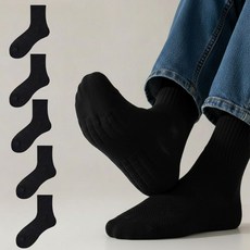 브랜드유 도톰한 스포츠 쿠션 양말 5켤레, 블랙