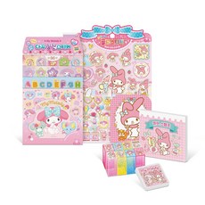 산리오캐릭터즈 마이멜로디 스티커와 스탬프 세트( 다꾸칭찬스티커+골드스티커+큐브스탬프 )