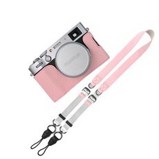 Pu 카메라 X100 하프 케이스 VI Mark 가죽 바디 X100 Fujifilm VI용, 6)Pink case-strap