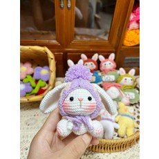 토끼 뜨개도안 인형키링 장난감 DIY 코바늘뜨기 패키지, 보라색 모자 토끼 DIY 재료 팩, 1개