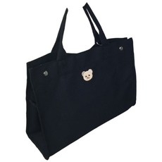 小熊頭刺繡媽媽包 - 質感大容量韓系媽咪包 (12H快速出貨), 黑色